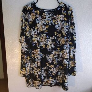 Black Floral Tiered Long Sleeve J Jill Top XL